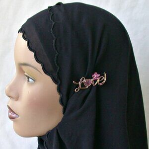 LOVE Hijab Pin Bridal Brooch Rhinestone Scarf Pin PURPLE
